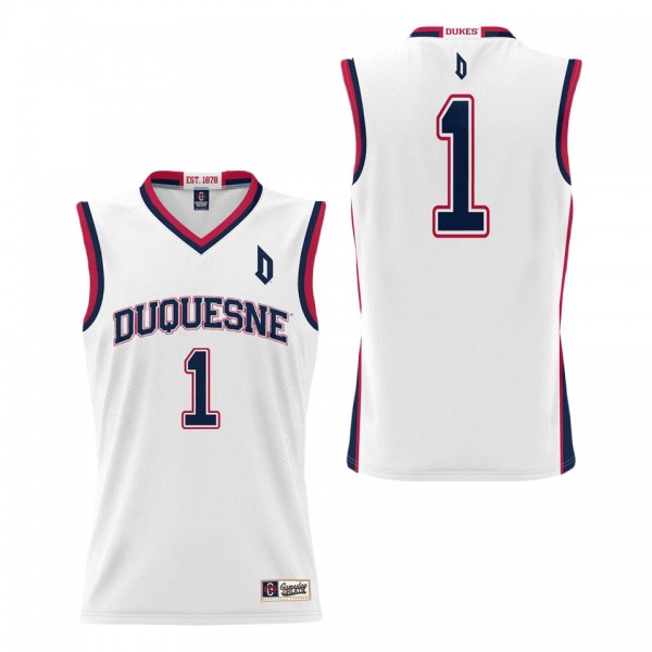 #1 Duquesne Dukes ProSphere Basketball Jersey Whit...