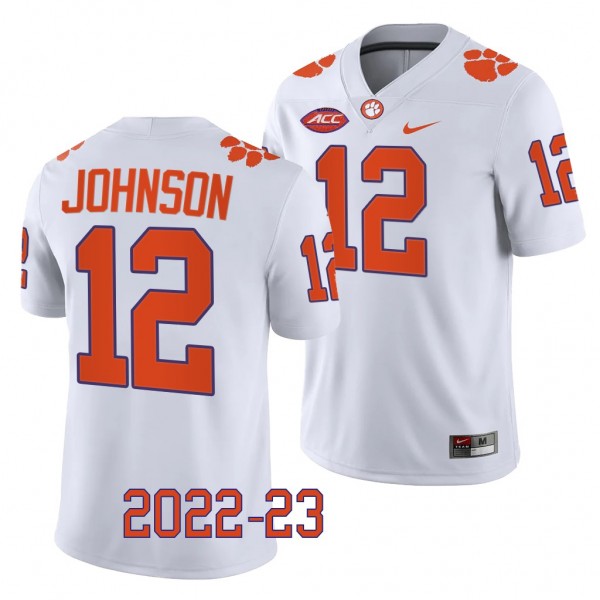 Hunter Johnson Clemson Tigers #12 White Jersey 2022-23 College Football Men's Game Uniform