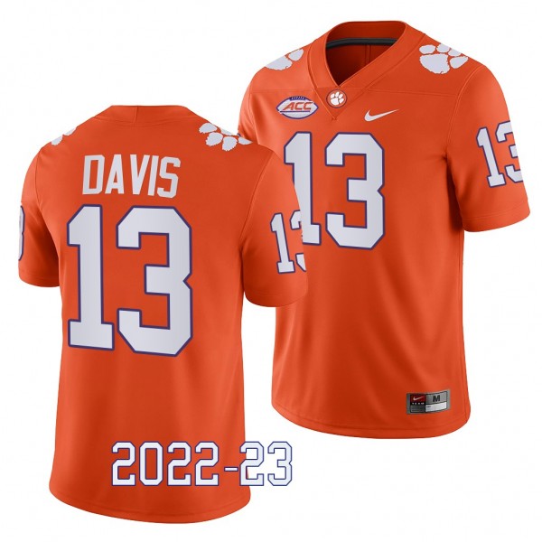 Clemson Tigers Tyler Davis Jersey 2022-23 Game Orange #13 College Football Men's Shirt