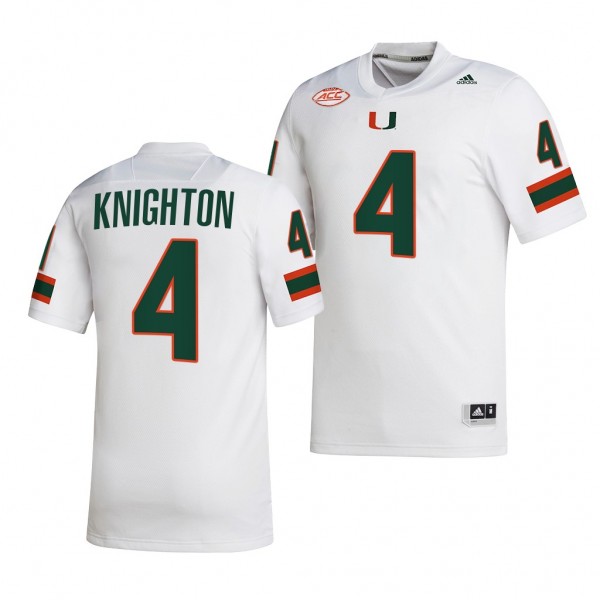 Jaylan Knighton Miami Hurricanes #4 White Jersey 2022-23 College Football Men's NIL Replica Uniform