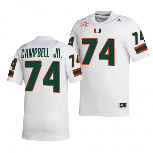 John Campbell Jr. Miami Hurricanes #74 White Jersey 2022-23 College Football Men's NIL Replica Uniform
