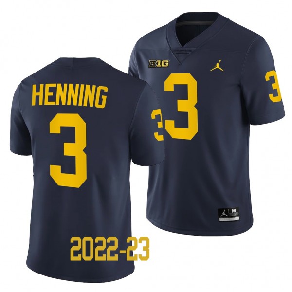 Michigan Wolverines #3 A.J. Henning 2022-23 College Football Navy Game Jersey Men's