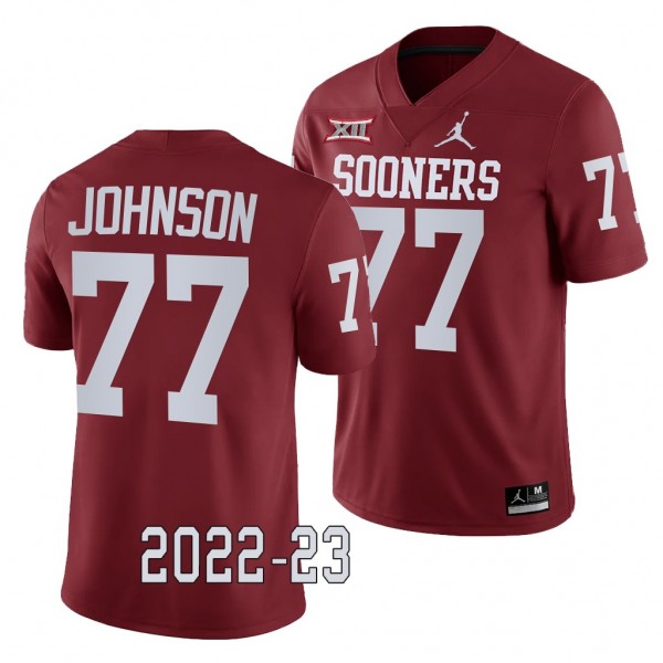 Oklahoma Sooners Jeffery Johnson College Football Jersey #77 Crimson 2022-23 Game Uniform