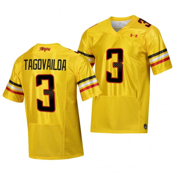 Maryland Terrapins Taulia Tagovailoa College Football Jersey #3 Gold 2023 Script Uniform