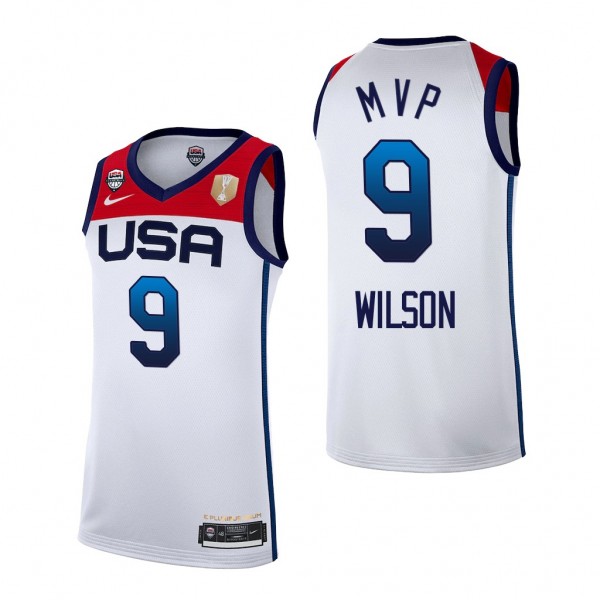 A'ja Wilson USA 2022 FIBA World Cup MVP White #9 J...