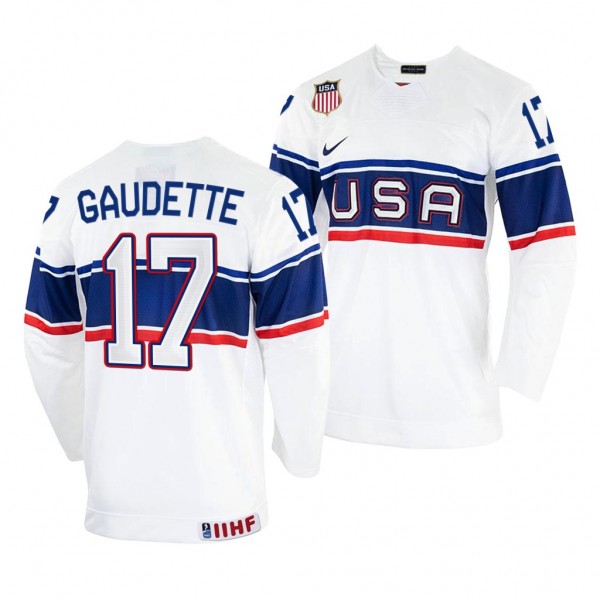 Adam Gaudette USA Hockey 2022 IIHF World Championship White Home Jersey #17