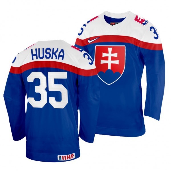 Slovakia Hockey Adam Huska #35 Blue Away Jersey 20...