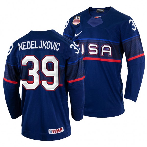 USA Hockey Alex Nedeljkovic #39 Navy Away Jersey 2...