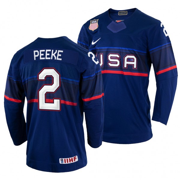 USA Hockey Andrew Peeke #2 Navy Away Jersey 2022 I...
