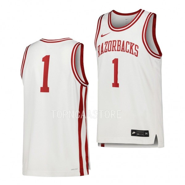 Arkansas Razorbacks #1 White Replica Basketball Jersey