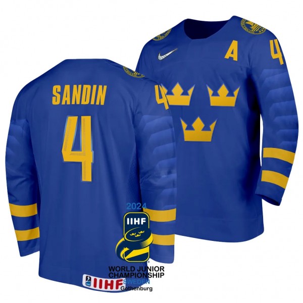 Sweden Hockey Axel Sandin Pellikka #4 White Jersey...