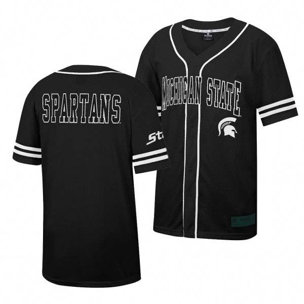 Michigan State Spartans Free Spirited Black Mesh Button-Up Baseball Jersey Unisex