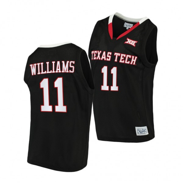 Texas Tech Red Raiders Bryson Williams #11 Black College Basketball uniform 2022 Throwback Jersey