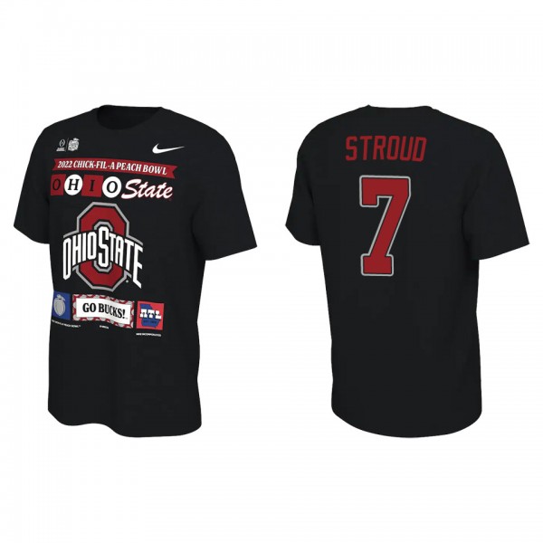 C.J. Stroud Ohio State Buckeyes Black College Football Playoff 2022 Peach Bowl Illustrated T-Shirt