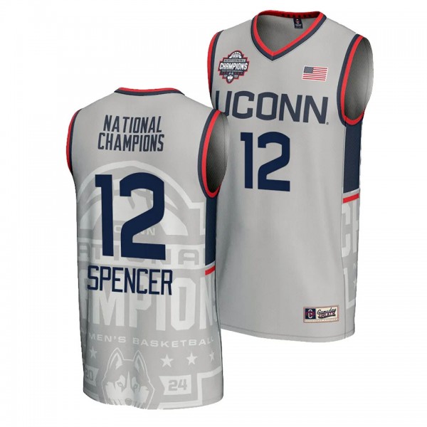 Cam Spencer UConn Huskies #12 Gray 2024 NCAA Men's...