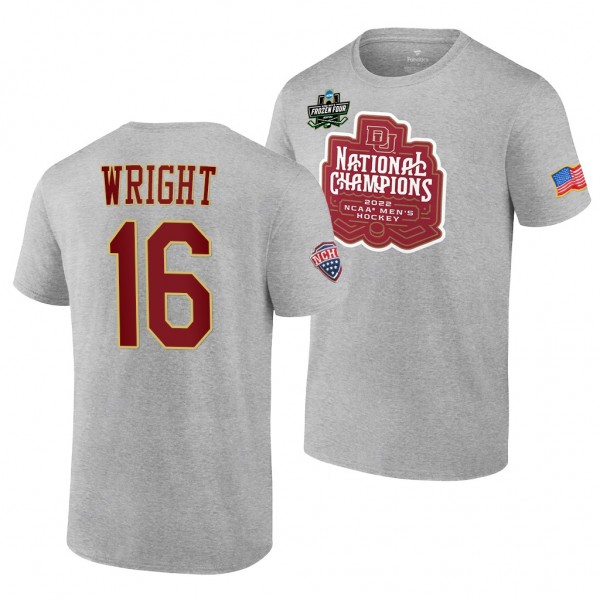Denver Pioneers Cameron Wright Gray 2022 NCAA Men's Ice Hockey National Champions Official Puck T-Shirt - Unisex