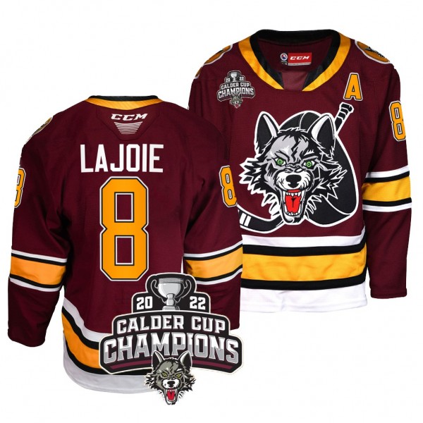 Max Lajoie Chicago Wolves 2022 Calder Cup Champs Jersey - Burgundy