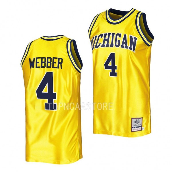 Chris Webber Michigan Wolverines #4 Maize College Vault Jersey Mitchell Ness