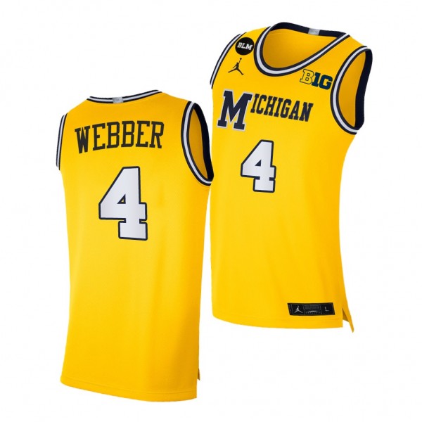 Michigan Wolverines Chris Webber Yellow 2021 BLM Social Justice Away Jersey