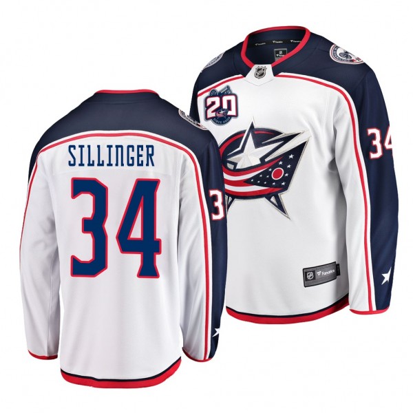 Cole Sillinger Blue Jackets #34 White Away Jersey ...