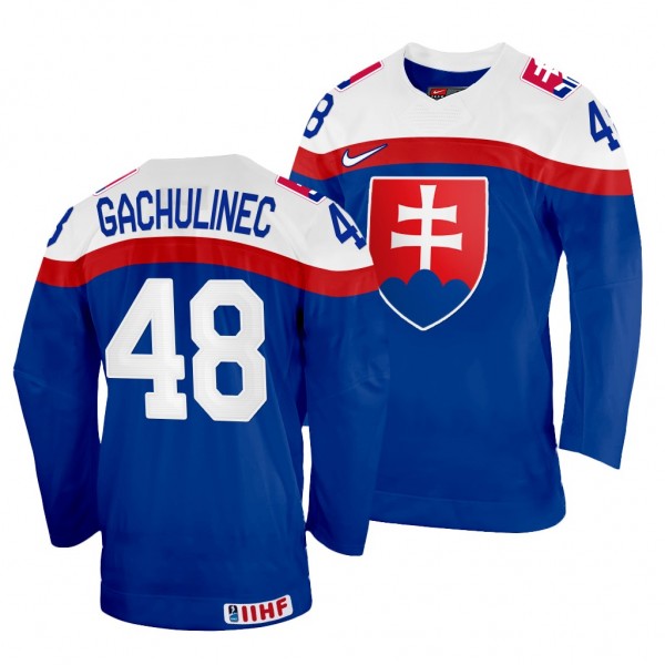 Slovakia Hockey Daniel Gachulinec #48 Blue Away Je...