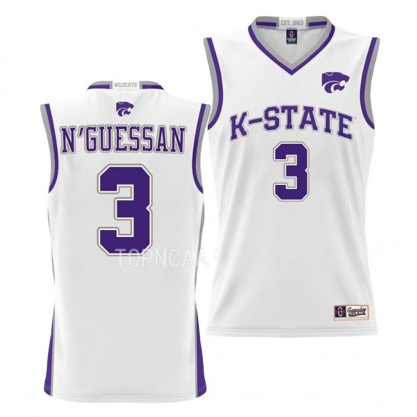 David N'Guessan Kansas State Wildcats #3 White NIL Pick-A-Player Jersey Basketball