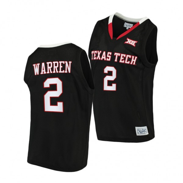 Texas Tech Red Raiders Davion Warren #2 Black College Basketball uniform 2022 Throwback Jersey