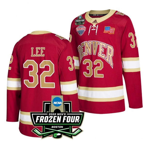 Justin Lee Denver Pioneers 2022 Frozen Four Hockey Jersey Crimson