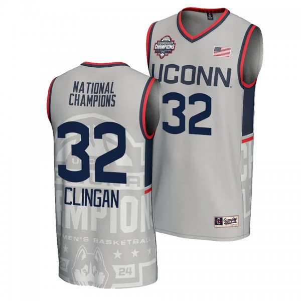 Donovan Clingan UConn Huskies #32 Gray 2024 NCAA M...