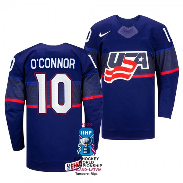 USA Hockey Drew O'Connor #10 Blue Away Jersey 2023 IIHF World Championship