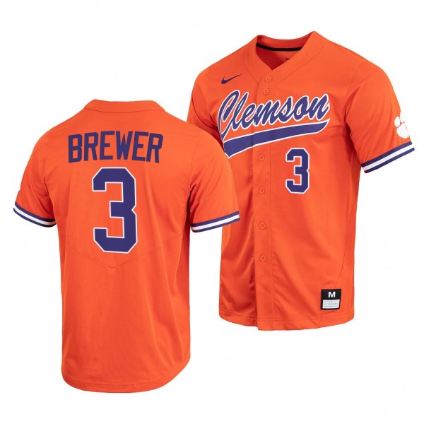 Dylan Brewer Clemson Tigers #3 Orange College Base...