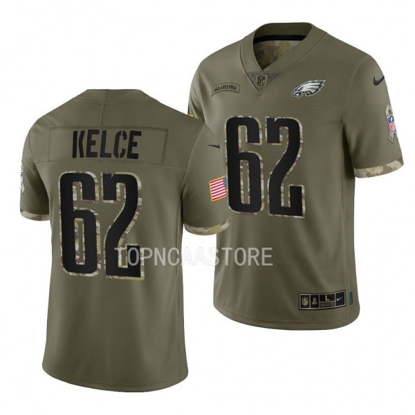 Jason Kelce Philadelphia Eagles #62 Olive Jersey 2...