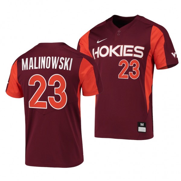 Eduardo Malinowski Virginia Tech Hokies #23 Maroon College Baseball 2-Button Jersey