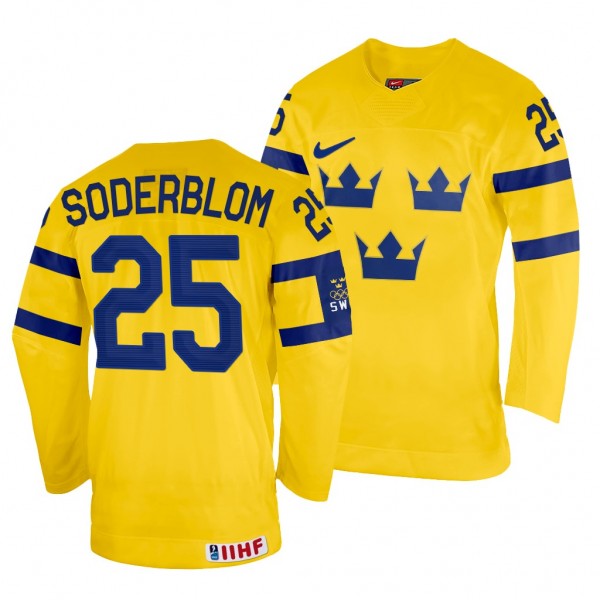 Sweden Hockey Elmer Soderblom #25 Yellow Home Jers...