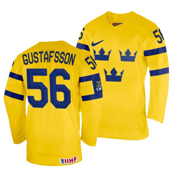 Sweden Hockey Erik Gustafsson #56 Yellow Home Jers...