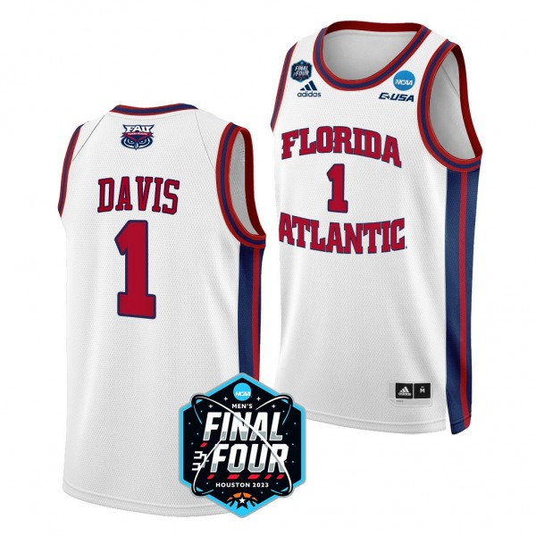 2023 NCAA Final Four Johnell Davis FAU Owls #1 Whi...
