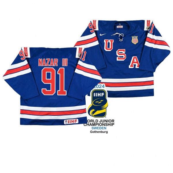 Frank Nazar III #91 USA Hockey 2024 IIHF World Jun...