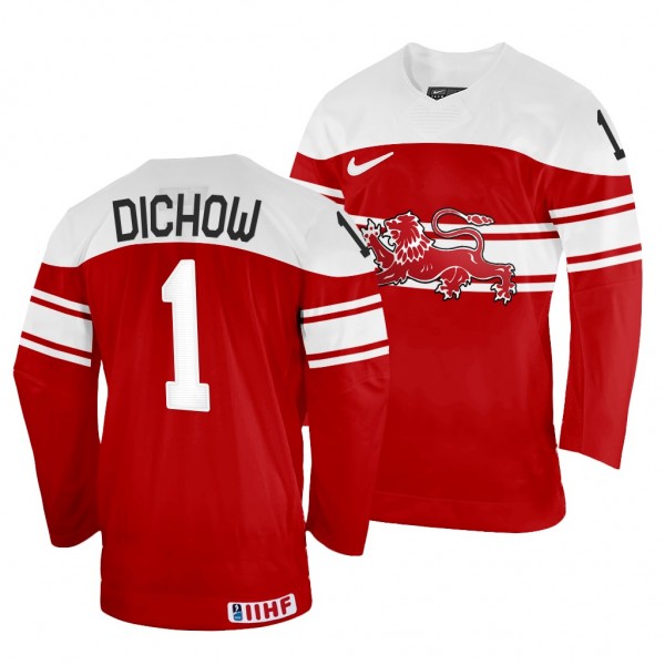 Denmark Hockey Frederik Dichow #1 Red Away Jersey ...