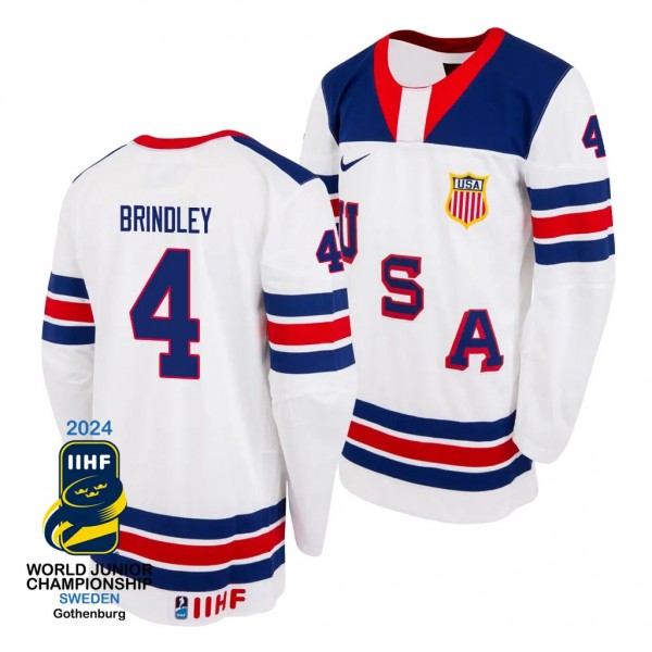 USA Hockey Gavin Brindley White 2024 IIHF World Ju...