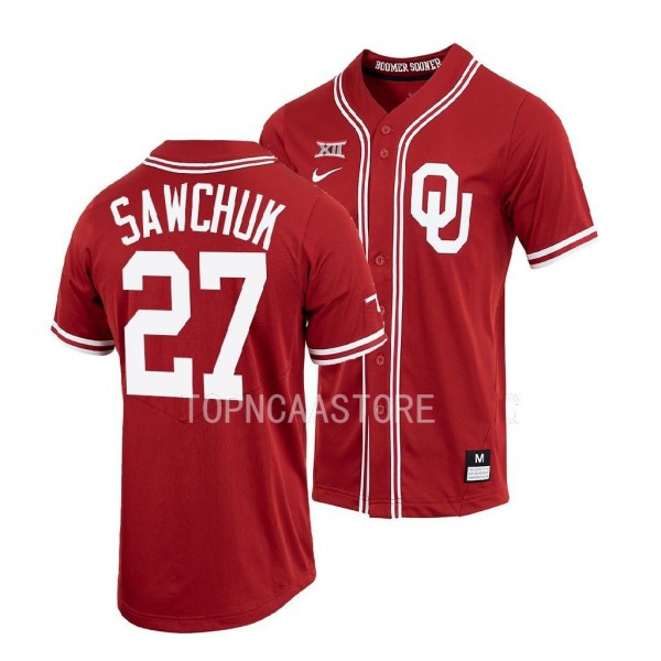 Oklahoma Sooners Gavin Sawchuk Baseball Shirt Crimson #27 Jersey Full-Button