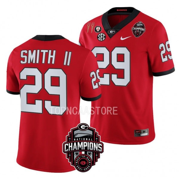 Georgia Bulldogs #29 Christopher Smith Back-To-Back National Champions Red CFBPlayoff 2023 Jersey Men's