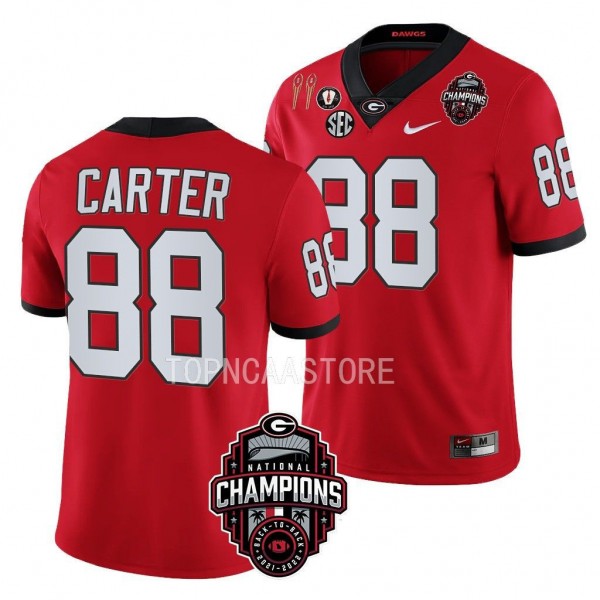 Georgia Bulldogs #88 Jalen Carter Back-To-Back National Champions Red CFBPlayoff 2023 Jersey Men's