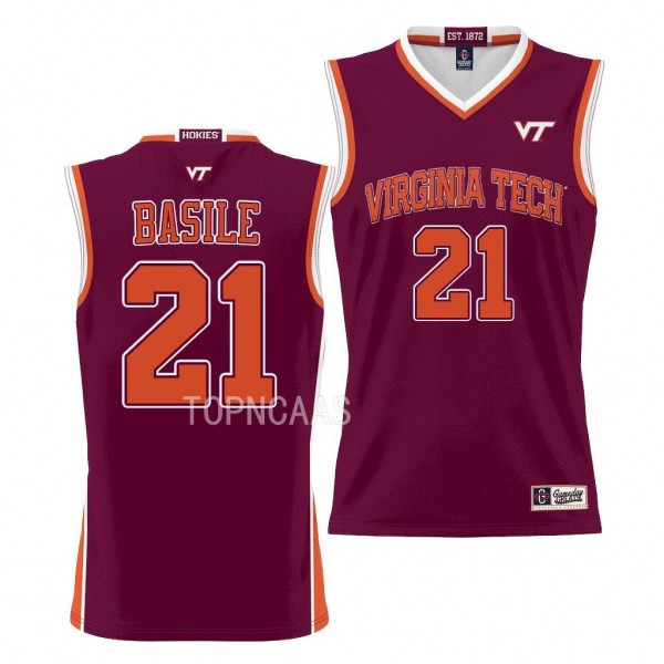 Virginia Tech Hokies Grant Basile NIL Pick-A-Player Basketball uniform Maroon #21 Jersey