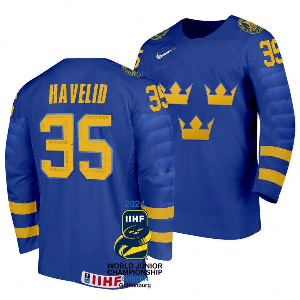 Sweden Hockey Hugo Havelid #35 White Jersey 2024 I...