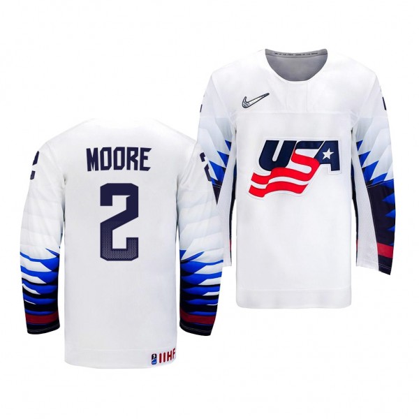 Ian Moore #2 USA Hockey 2022 IIHF World Junior Championship Home Jersey White