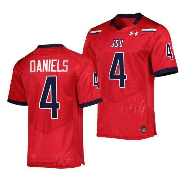 Dallas Daniels Jackson State Tigers #4 Red Jersey Team Wordmark Men's Replica Football Uniform