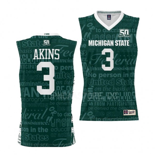 Michigan State Spartans Jaden Akins Green #3 Jerse...