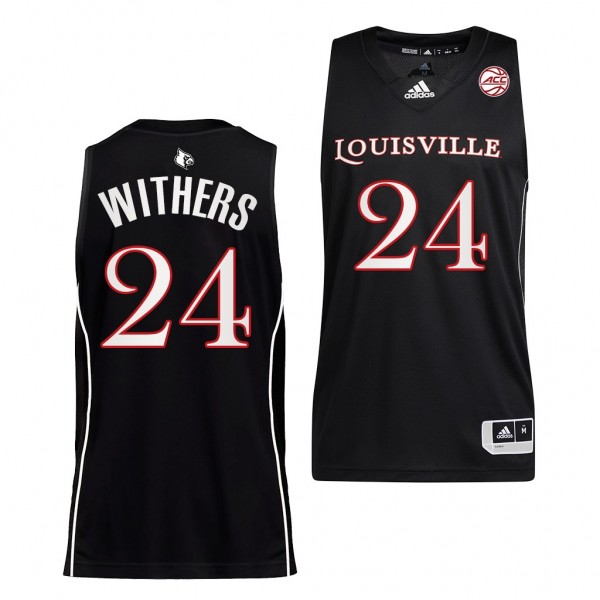 Louisville Cardinals Jae'Lyn Withers #24 Black College Basketball uniform 2022 Jersey