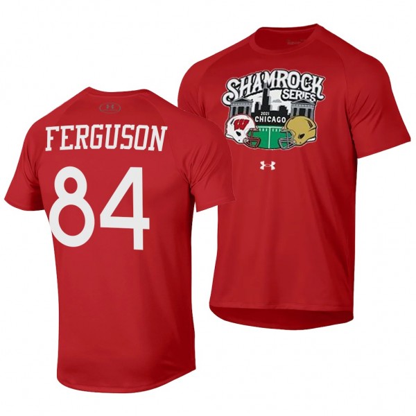 Wisconsin Badgers Jake Ferguson 2021 Shamrock Series 84 Red Chicago Game T-Shirt