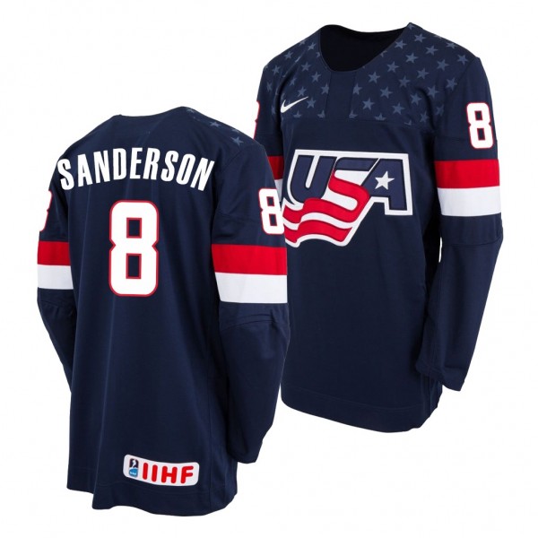 USA Team IIHF Jake Sanderson Navy 2020 Draft Jerse...